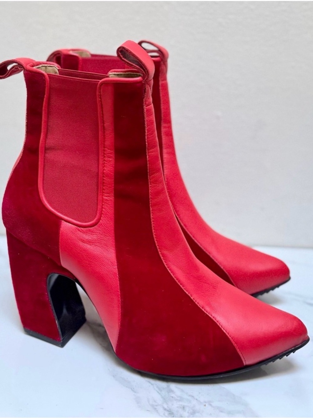 John Fluevog Fast Cars Le Mans Platform Red Velvet Chelsea Boots - Picture 8 of 13